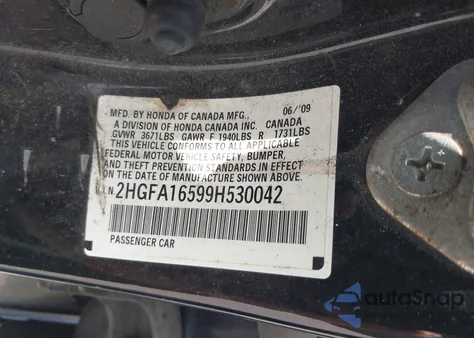 2009 Honda Civic Lx from USA, damaged, VIN 2HGFA16599H530042